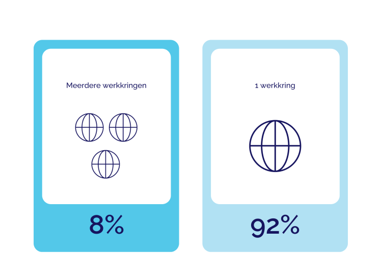 Visual met de tekst: 92% heeft 1 werkkring en 8% heeft meerdere werkkringen